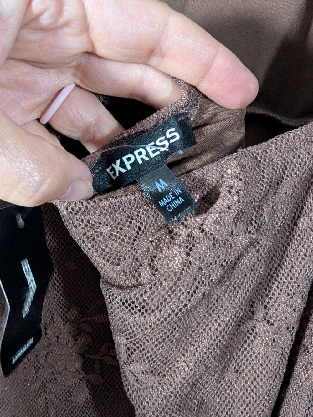 EXPRESS Long Sleeve Mock Neck Lace Maxi Dress Women's Size M Cocoa, Sexy, 1321 - Picture 10 of 13